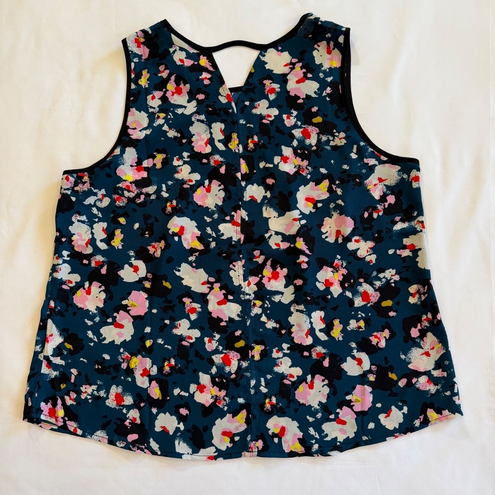 Cabi Floral Sleeveless Blouse V-Neck Spirit Top 4732 Sz Large Teal Pink Abstract
